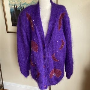 VINTAGE 1980’s Purple Leather Appliqué Cardigan